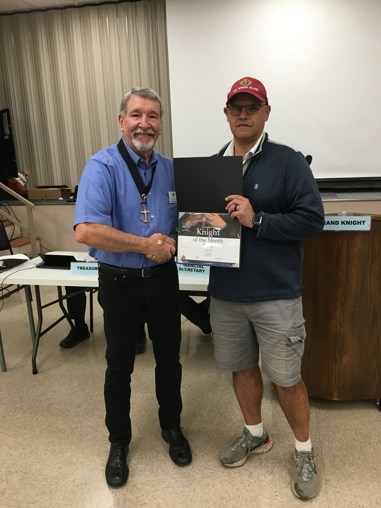 GK Gary Wolfer presenting Knight of the Month Award to Brother Rick Rivera