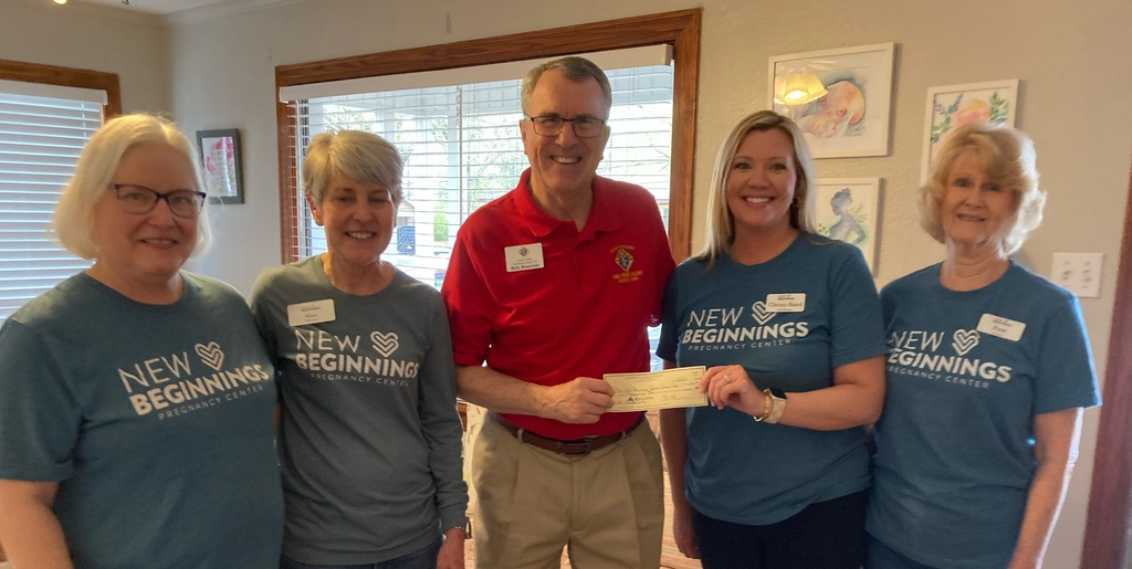 Brother Knight Bob Bowman Check Presentation to New Beginnings Pregnancy Resource Center